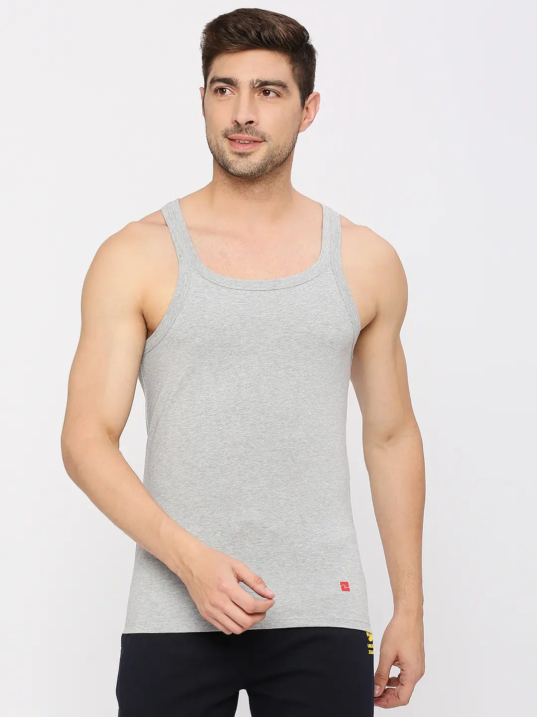 Men Cotton Blend Grey Vest- Underjeans By Spykar