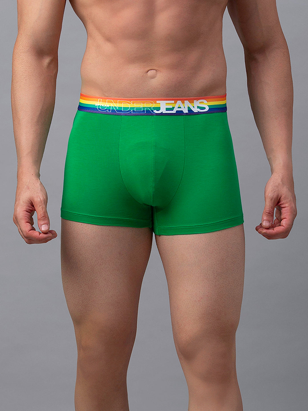 Men Green-Multi Cotton Blend Trunk- Underjeans By Spykar