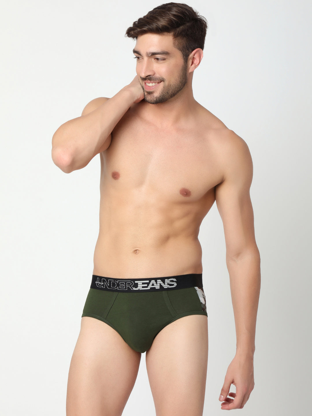 Men Grey & Olive Cotton Blend Brief (Pack Of 2)- Underjeans By Spykar