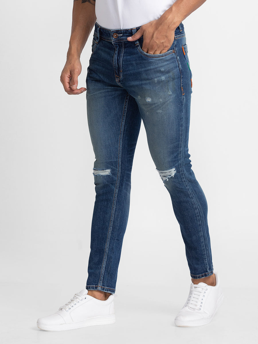 Buy Spykar Blue Cotton Slim Fit Tapered Length Jeans For Men Online