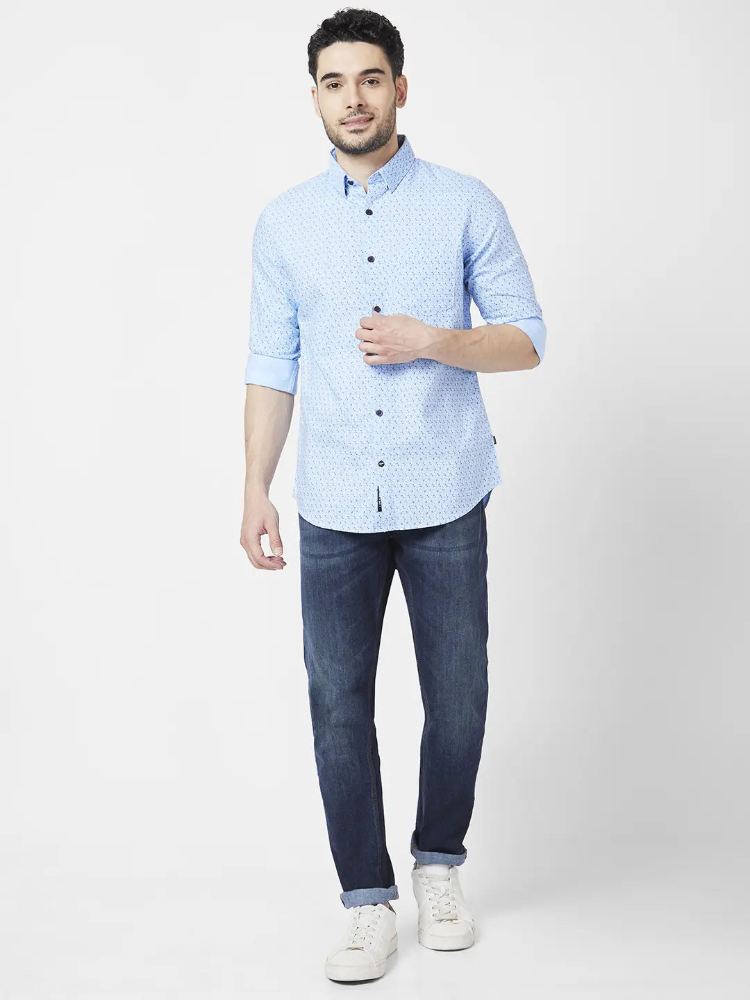 Spykar Men Dark Blue Cotton Stretch Slim Fit Narrow Length Clean Look Low Rise Jeans (Skinny)