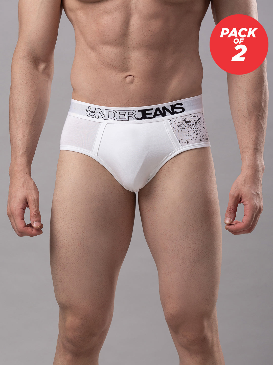 Underjeans By Spykar Men Cotton Blend White Brief - (Pack Of 2)