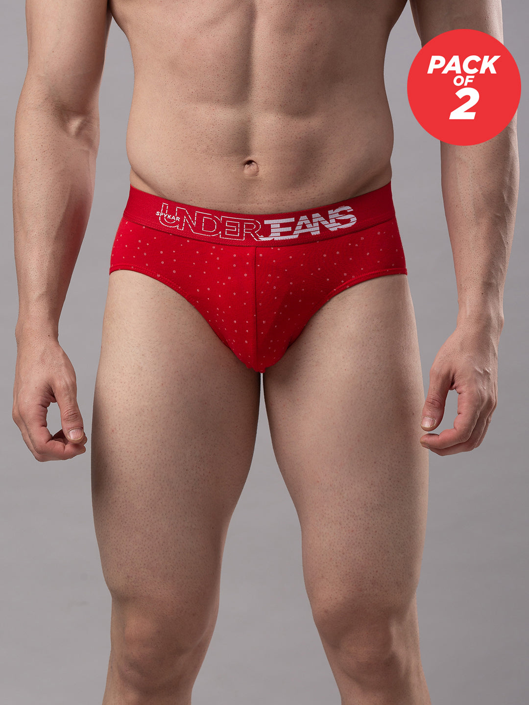 Men Cotton Blend Red Brief - (Pack Of 2)- Underjeans By Spykar