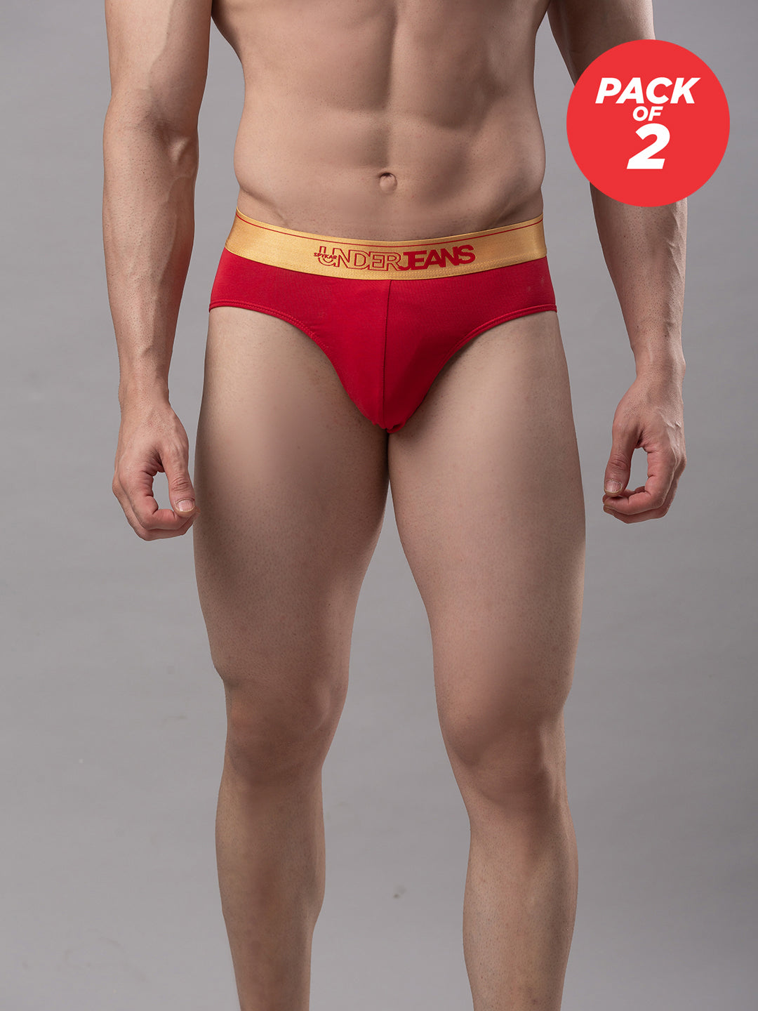Men Cotton Blend Red Brief - (Pack Of 2)- Underjeans By Spykar