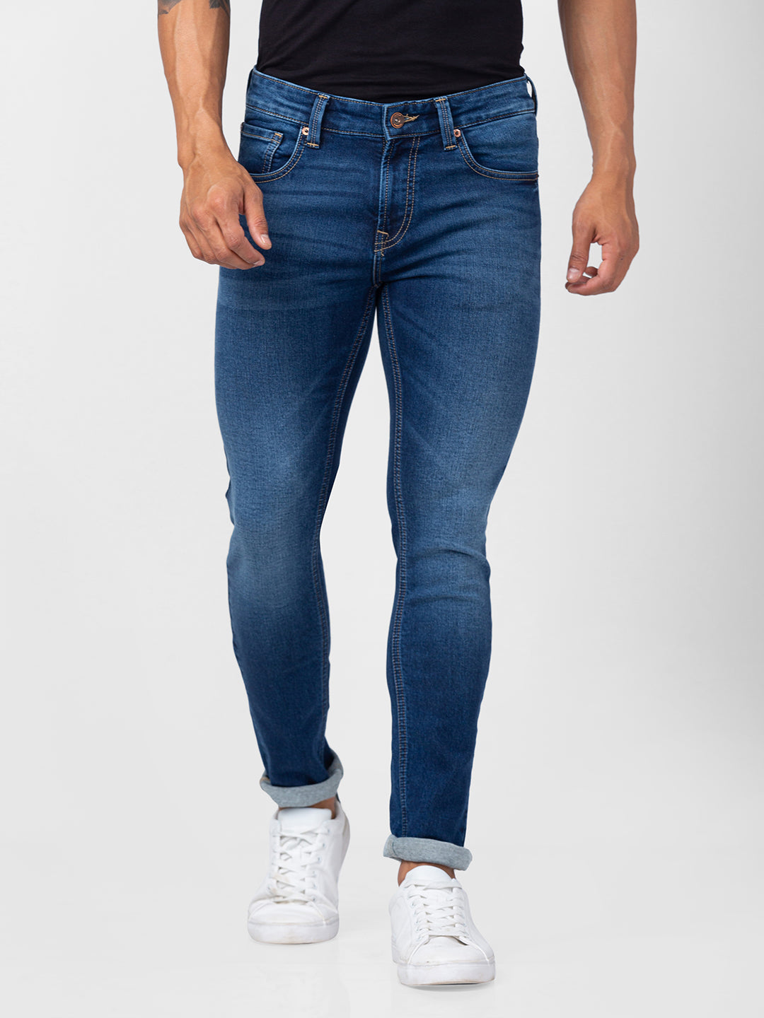 Spykar Men Dark Blue Cotton Super Slim Fit Tapered Length Jeans (Super Skinny)