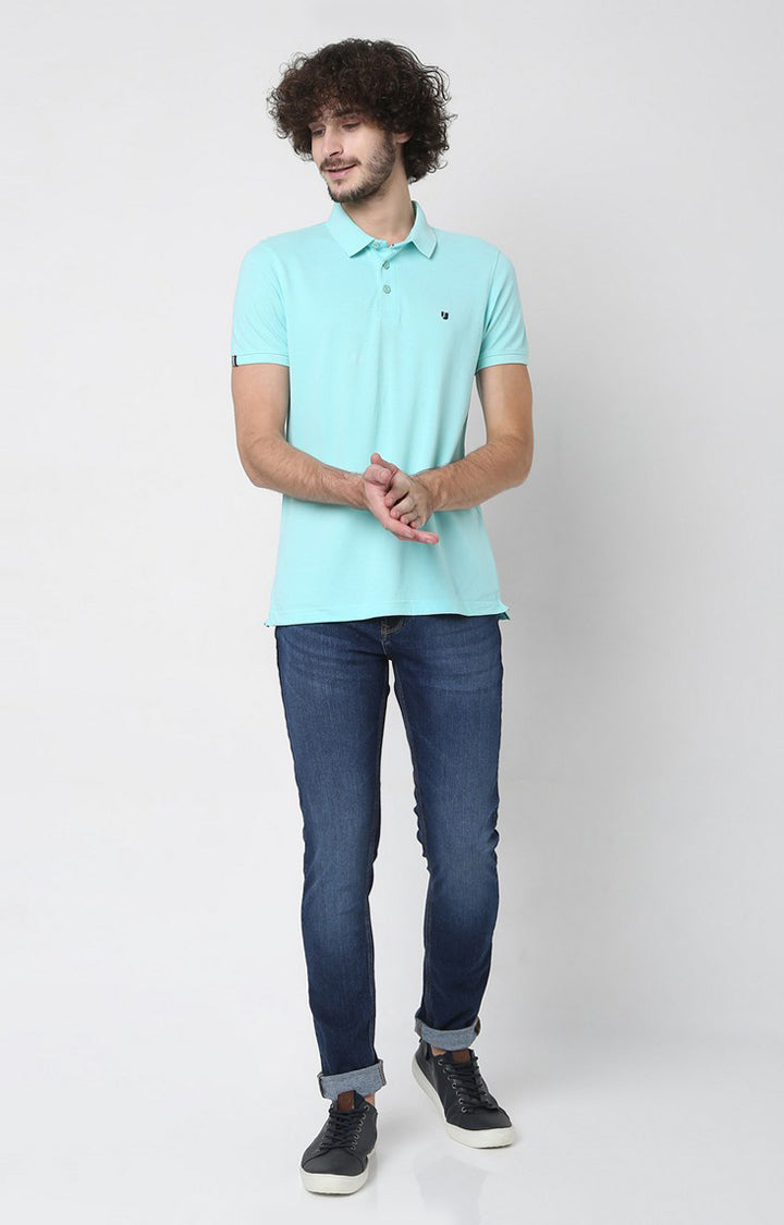 Men Black Cotton Slim Fit Polo T-Shirt- Underjeans By Spykar