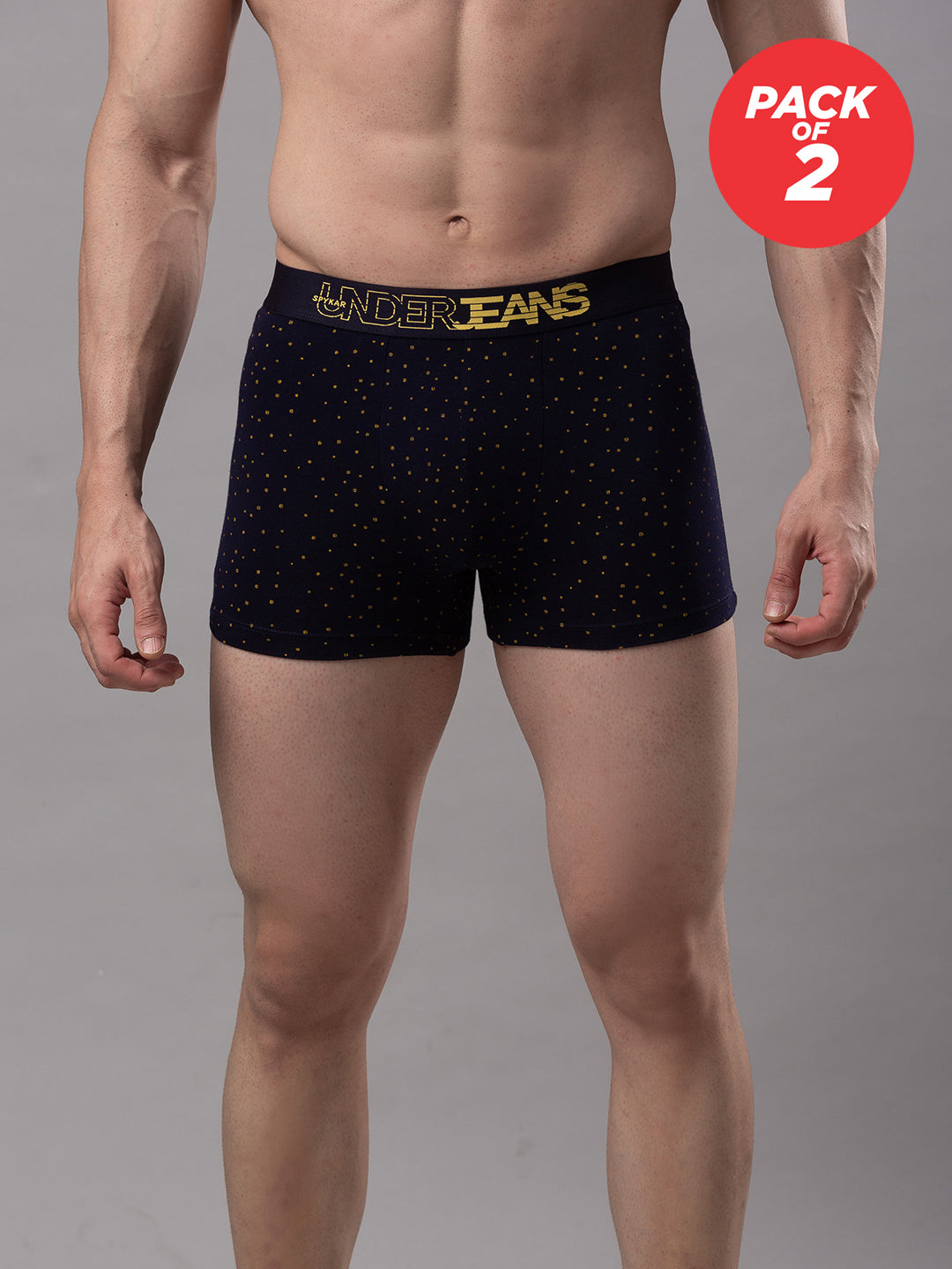 Underjeans By Spykar Men Cotton Blend Navy Trunk - (Pack Of 2)