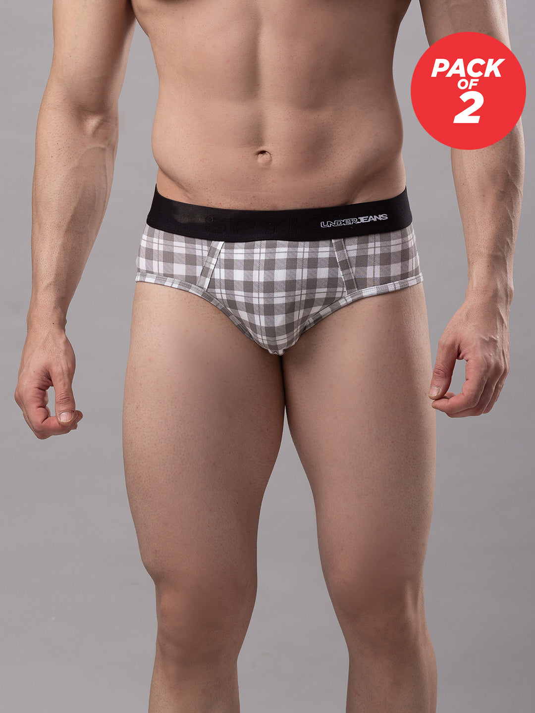 Men Cotton Blend Black Brief - (Pack Of 2)- Underjeans By Spykar