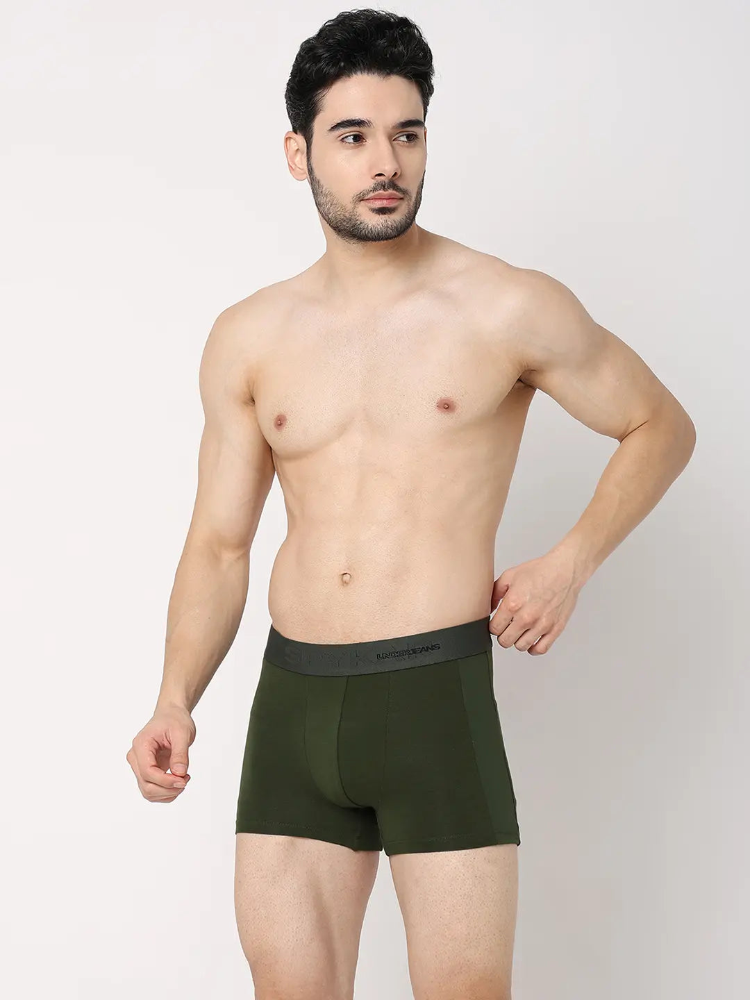 Underjeans By Spykar Men Black & Olive Cotton Blend Regular Fit Trunk - Pack Of 2