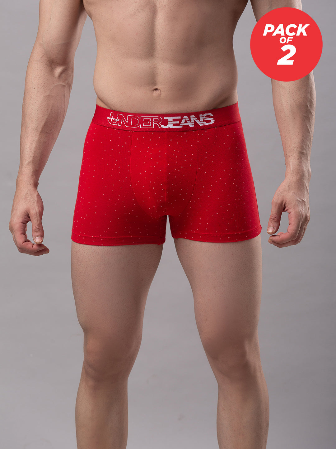 Underjeans By Spykar Men Cotton Blend Red Trunk - (Pack Of 2)