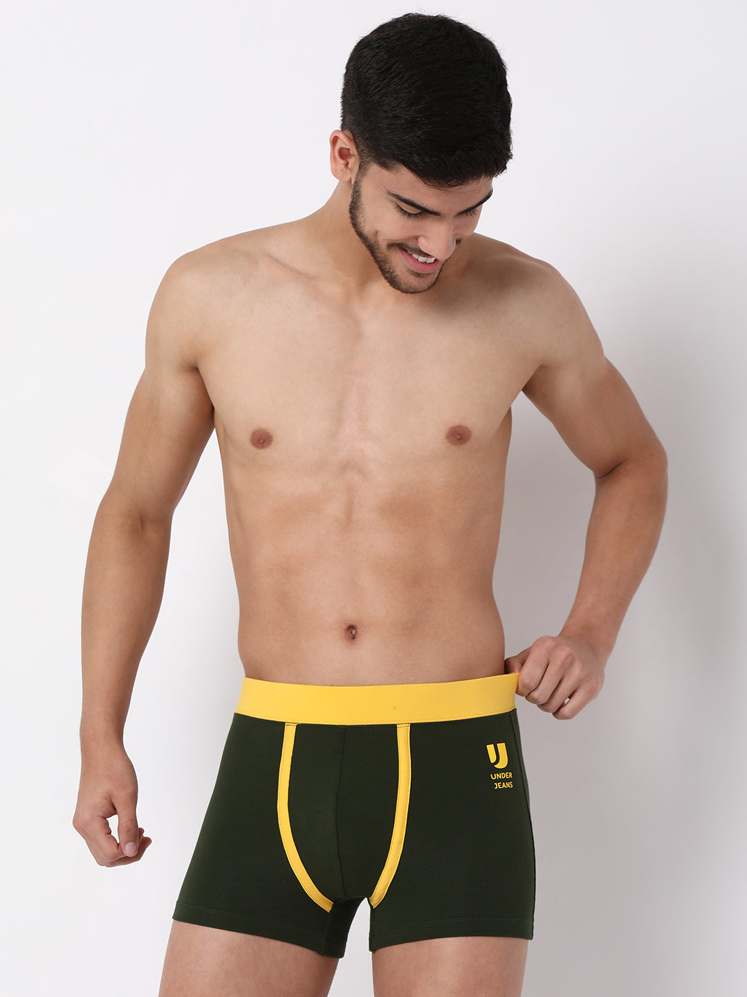 Men Cotton Blend Olive Trunk- Underjeans By Spykar