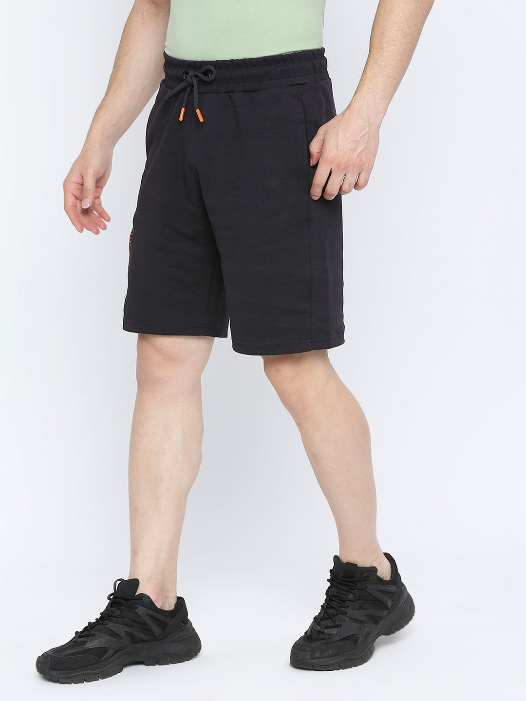 Men Cotton Blend Knitted Navy Shorts - Underjeans by Spykar