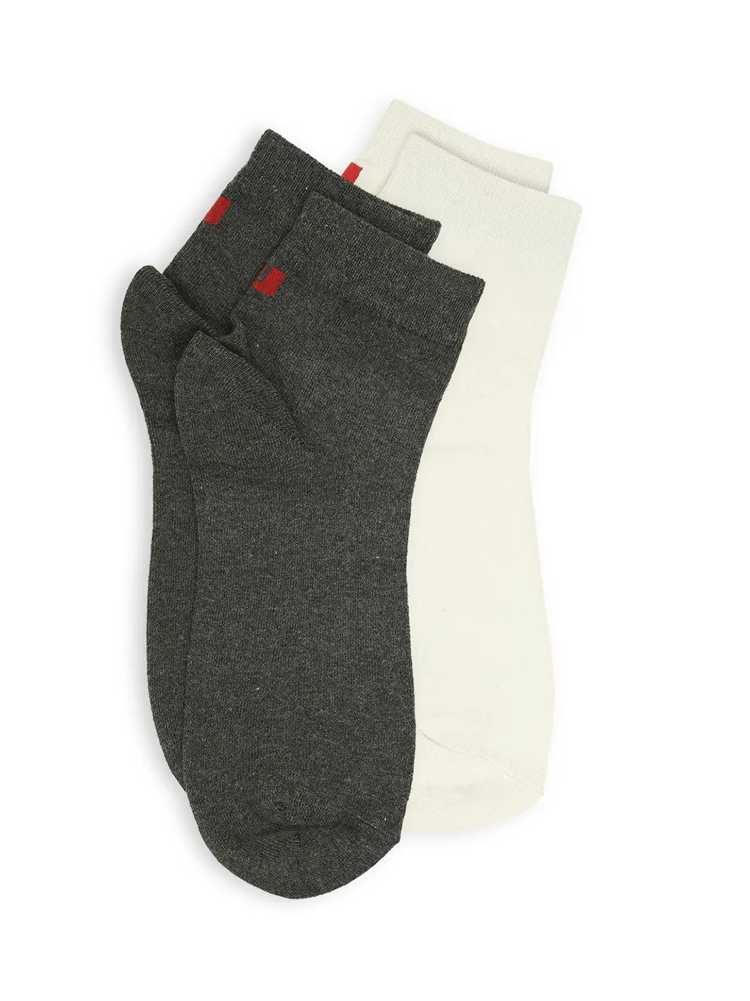Men White & Anthra Melange Ankle Length Socks - Pack Of 2- Underjeans By Spykar