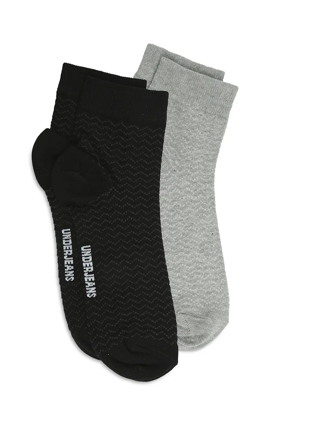 Men Black & Grey Melange Ankle Length Socks - Pack Of 2- Underjeans By Spykar