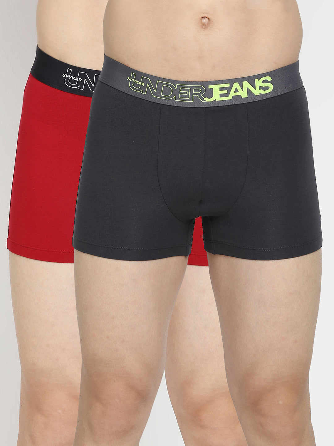 Men Maroon & Dark Grey Cotton Blend Trunk - Pack Of 2- Underjeans By Spykar