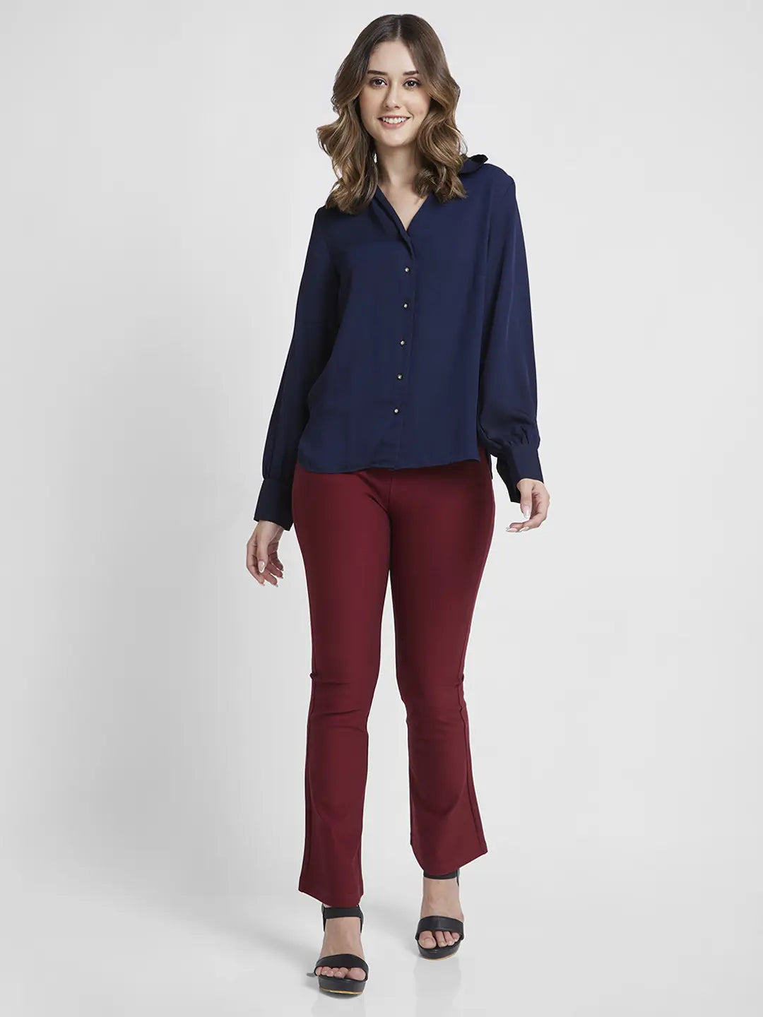 Spykar Women Maroon Blended Bell Bottom Fit Ankle Length Trackpant