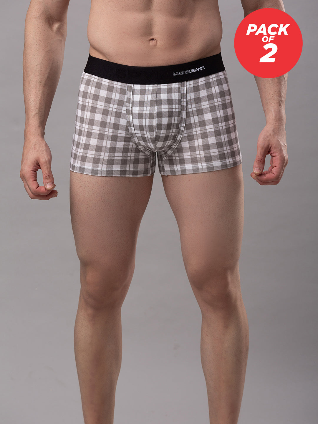 Men Cotton Blend White-Check Trunk - (Pack Of 2)- Underjeans By Spykar