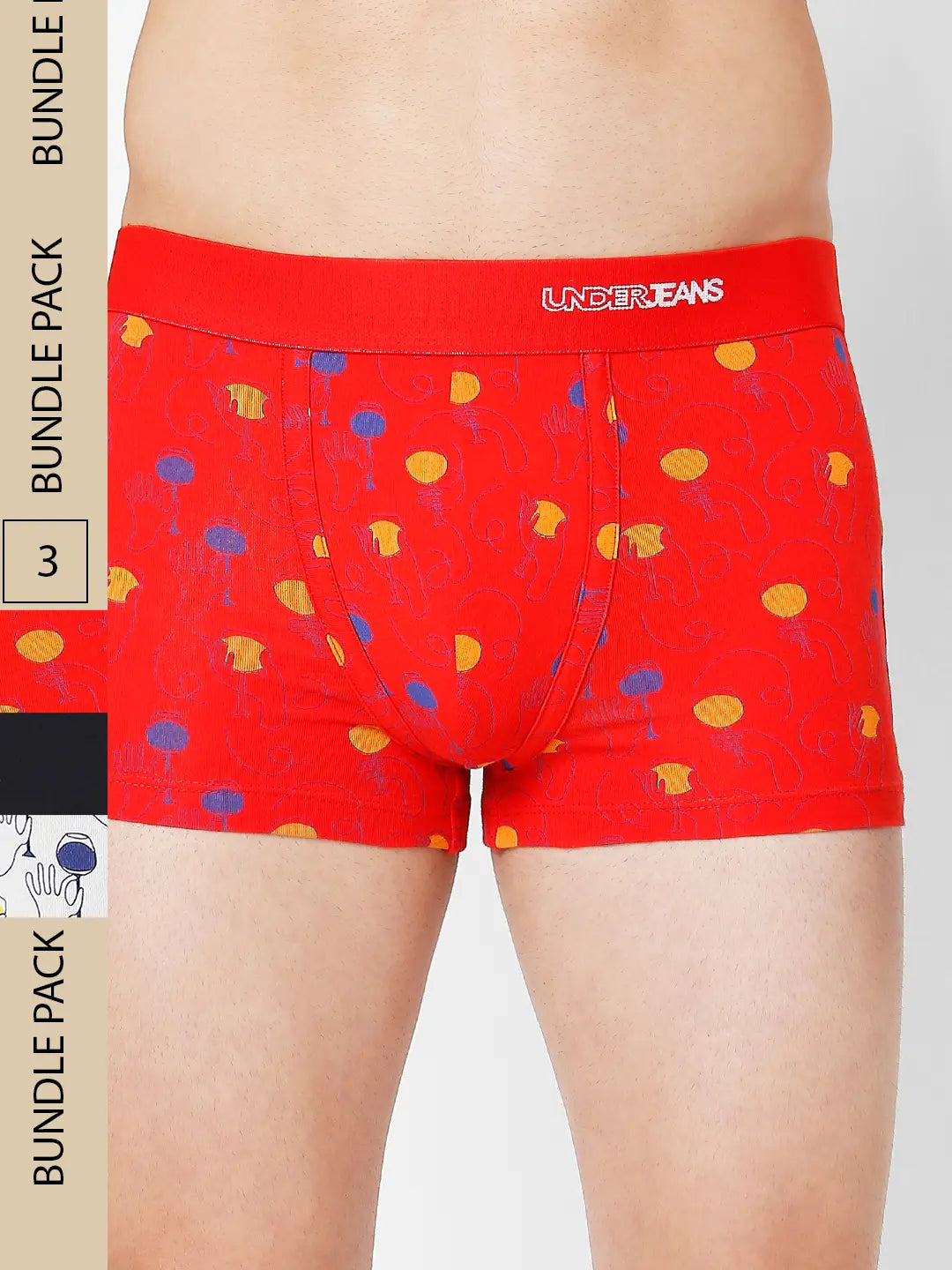 Men Assorted Cotton Blend Printed Trunk - Pack Of 3- Underjeans By Spykar