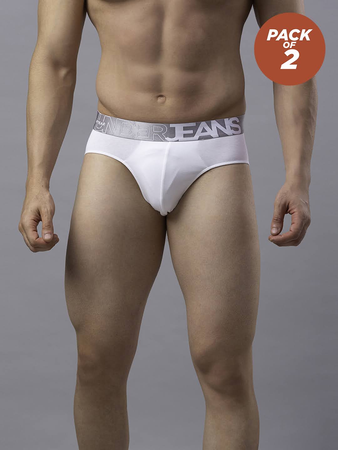 Underjeans By Spykar Men Cotton Blend White Brief - (Pack Of 2)