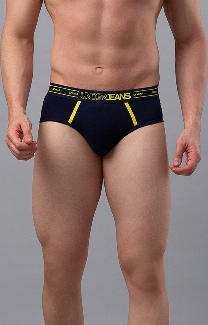 Navy Cotton Brief For Men - Underjeans By Spykar