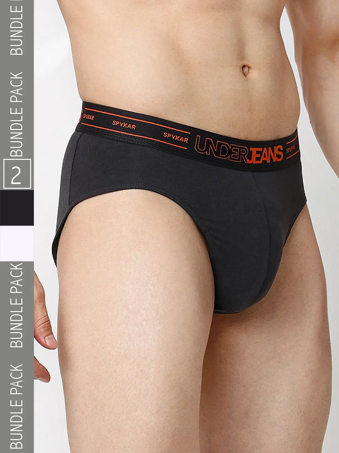 Underjeans By Spykar Men Grey & White Cotton Blend Regular Fit Brief - Pack Of 2