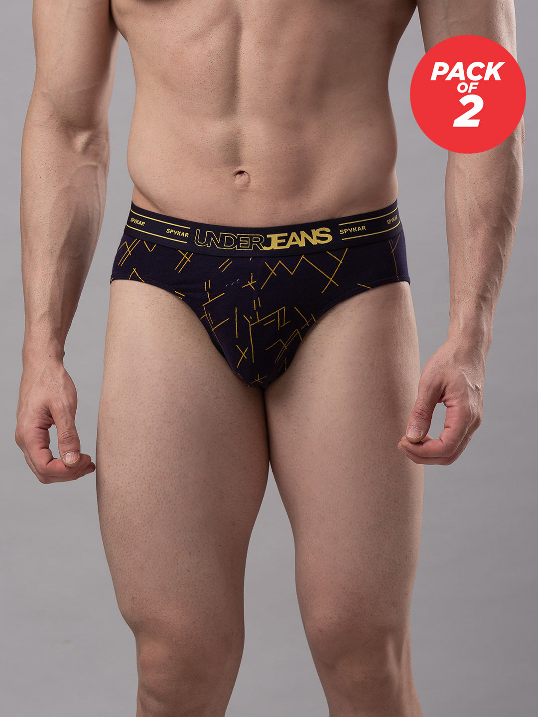 Underjeans By Spykar Men Cotton Blend Navy Brief - (Pack Of 2)