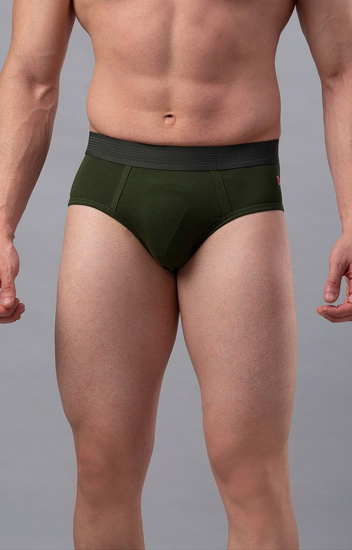 Olive Cotton Brief For Men - Underjeans By Spykar