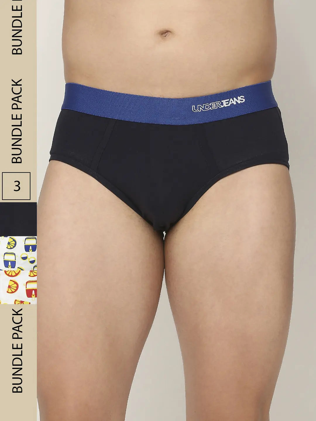 Men Assorted Cotton Blend Printed Brief - Pack Of 3- Underjeans By Spykar