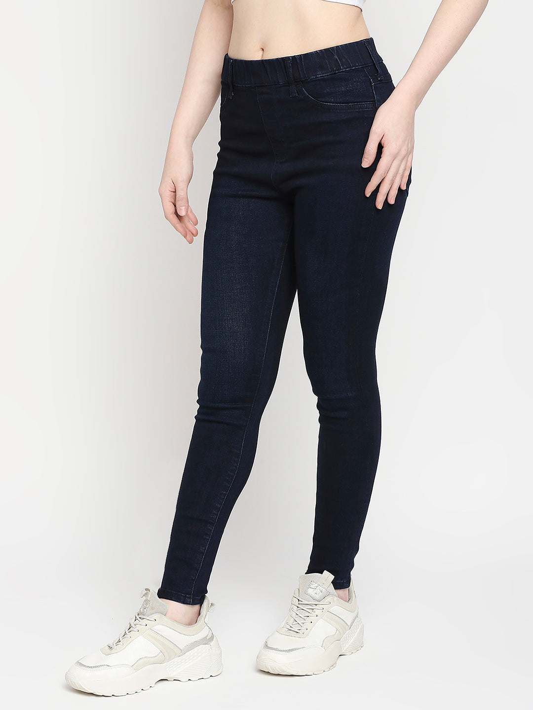 Spykar Dark Blue Lycra Super Skinny Ankle Length Jeans For Women (Alexa)