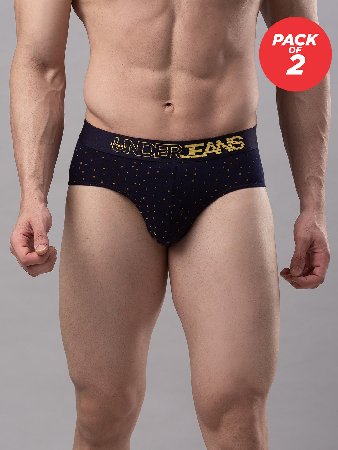 Underjeans By Spykar Men Cotton Blend Navy Brief - (Pack Of 2)