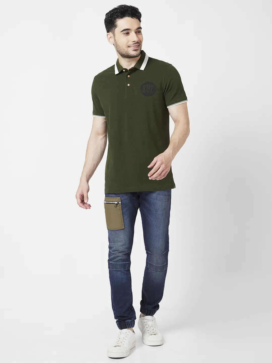 Spykar Men Dark Blue Cotton Regular Fit Tapered Length Clean Look High Rise Jeans (Jogger)