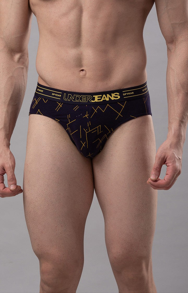 Navy Blue Cotton Brief For Men - Underjeans By Spykar