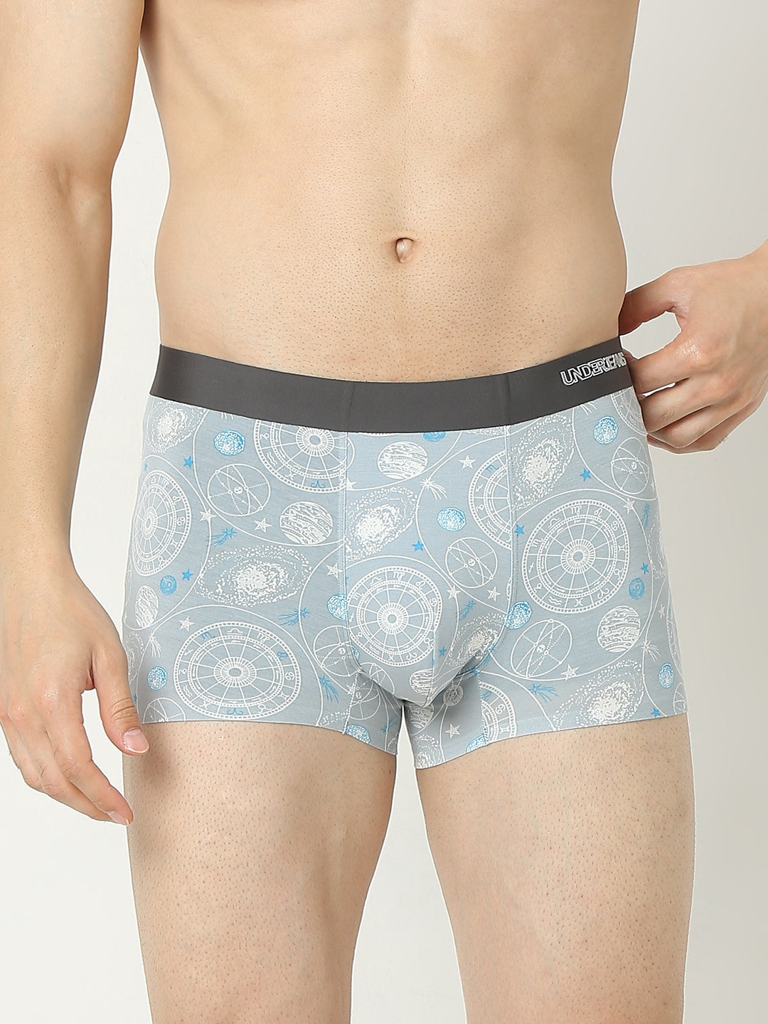 Underjeans By Spykar Men Super Premium Printed Bonded Elastic Grey Trunk