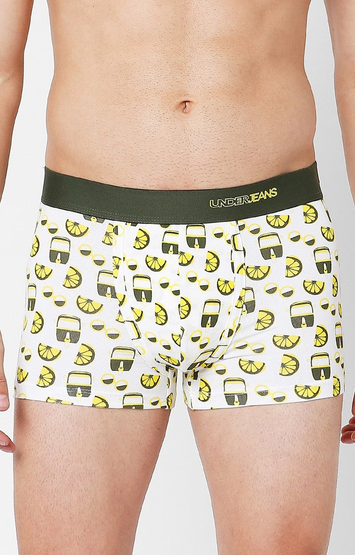 Men Olive Cotton Blend Printed Trunk- Underjeans By Spykar