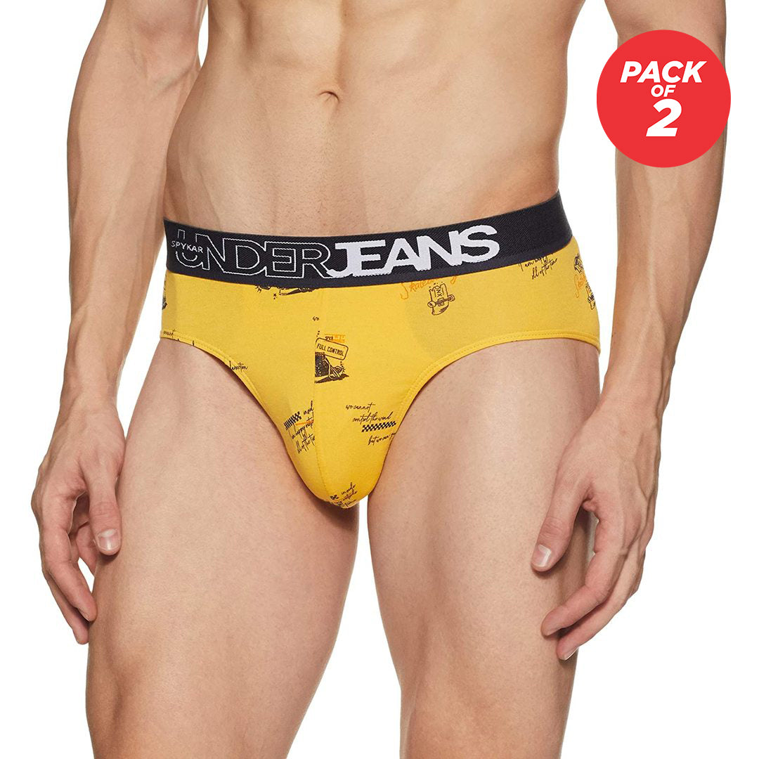 Underjeans By Spykar Men Cotton Blend Yellow Brief