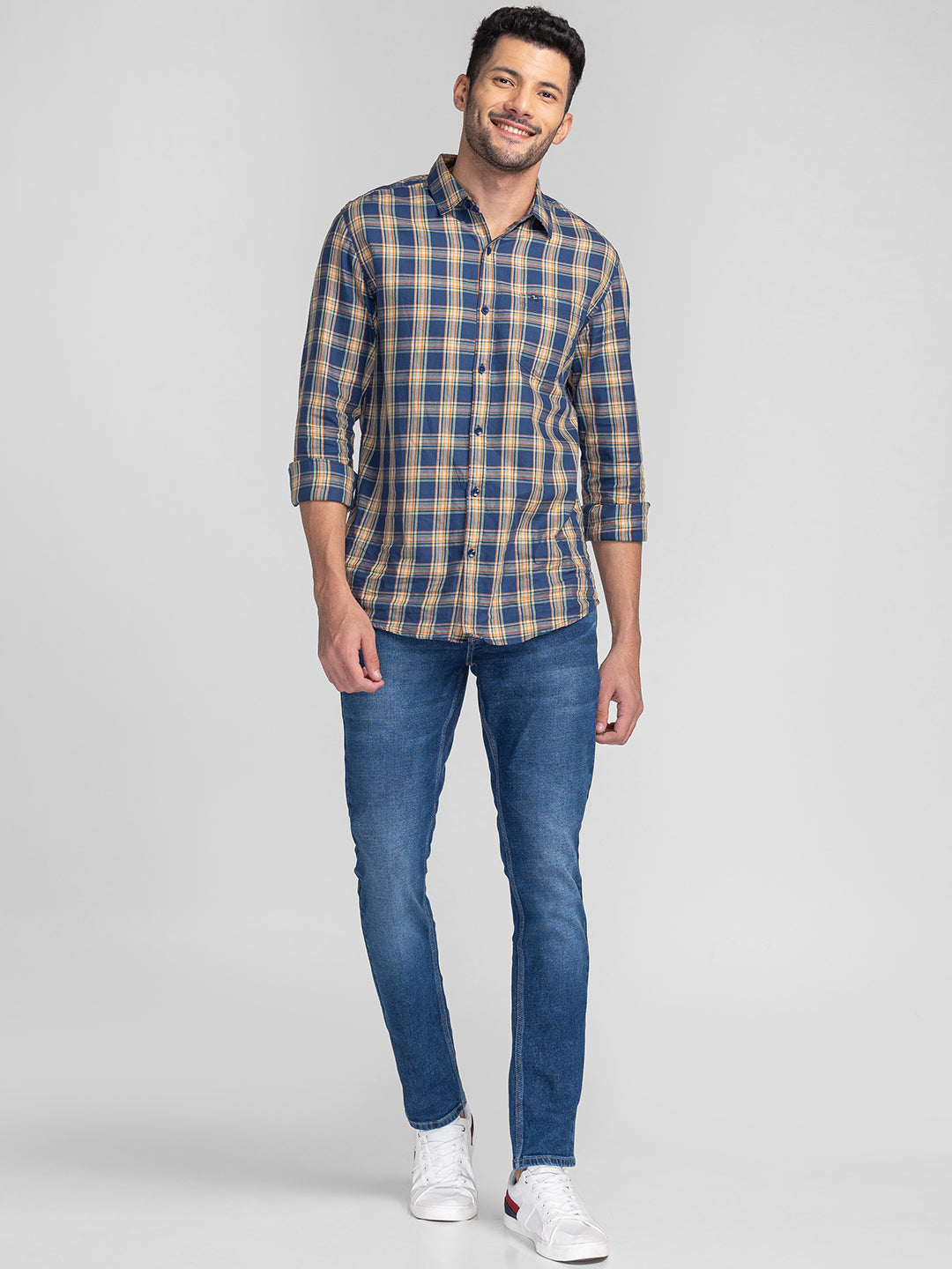 Spykar Men Mid Blue Cotton Slim Fit Narrow Length Jeans (Skinny)