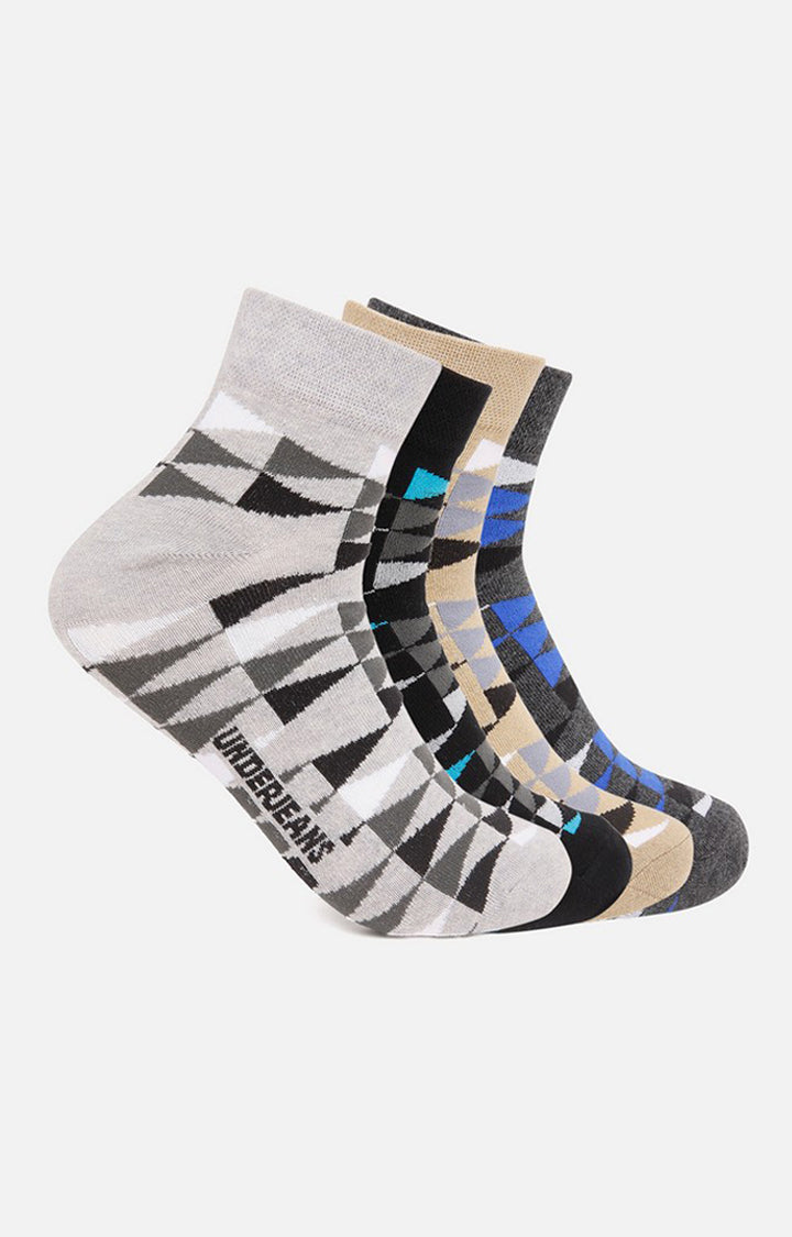 Men Anthra Beige Black Grey Ankle Length (Non Terry) (Pack Of 4) Socks- Underjeans By Spykar