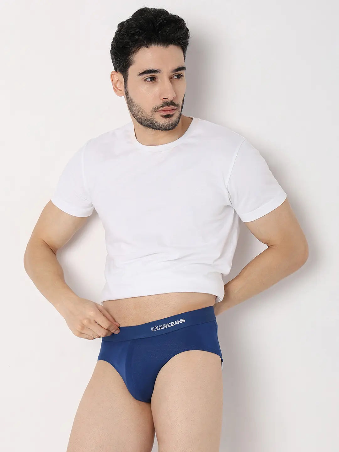 Underjeans By Spykar Men Dark Blue Cotton Blend Regular Fit Brief