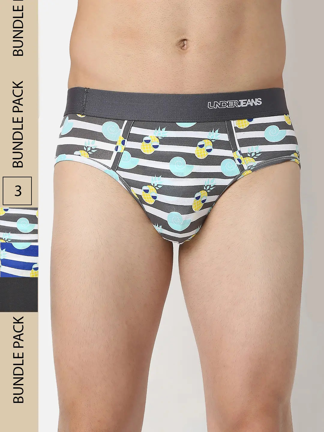 Men Assorted Cotton Blend Printed Brief - Pack Of 3- Underjeans By Spykar