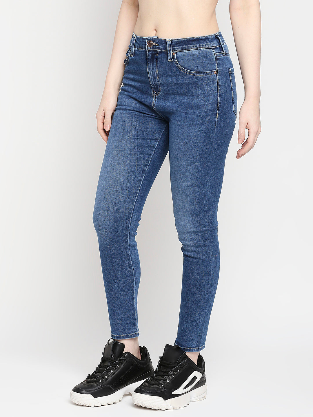 Spykar Mid Blue Cotton Super Skinny Ankle Length Jeans For Women (Alexa)