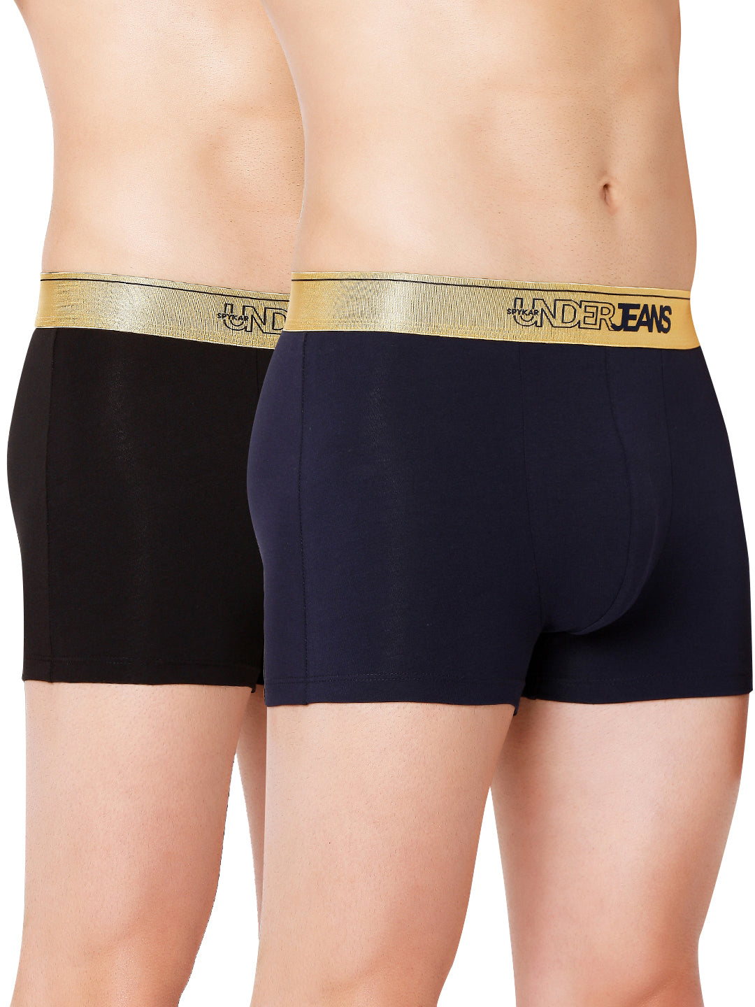 Men Black & Navy Cotton Blend Trunk (Pack Of 2)- Underjeans By Spykar