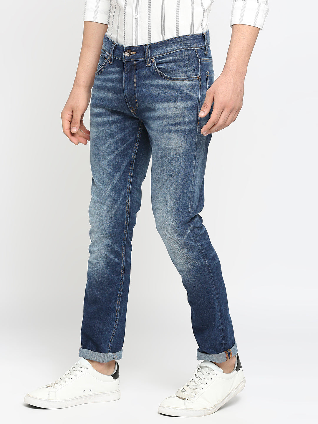 Spykar Men Dark Blue Cotton Regular Fit Narrow Length Jeans (Rover)