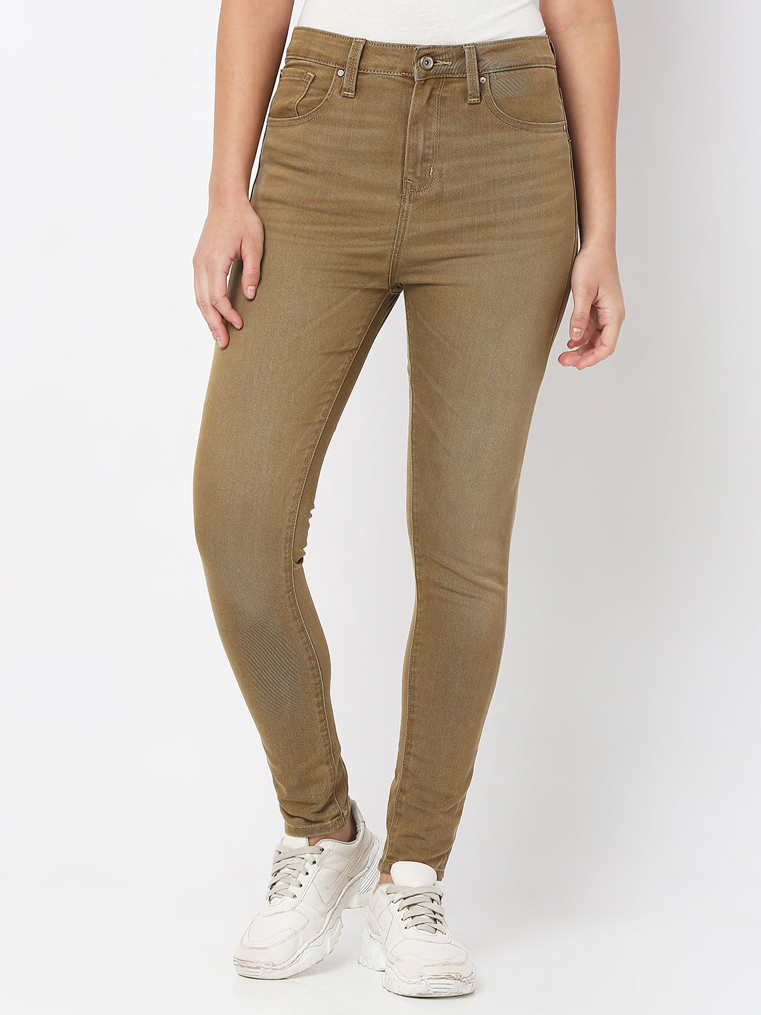 Spykar Women Light Khaki Cotton Super Skinny Ankle Length Jeans (Alexa)
