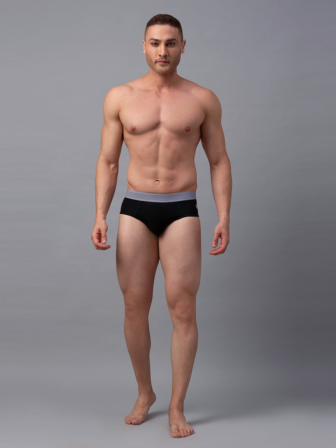 Men Black-Grey Cotton Blend Brief- Underjeans By Spykar