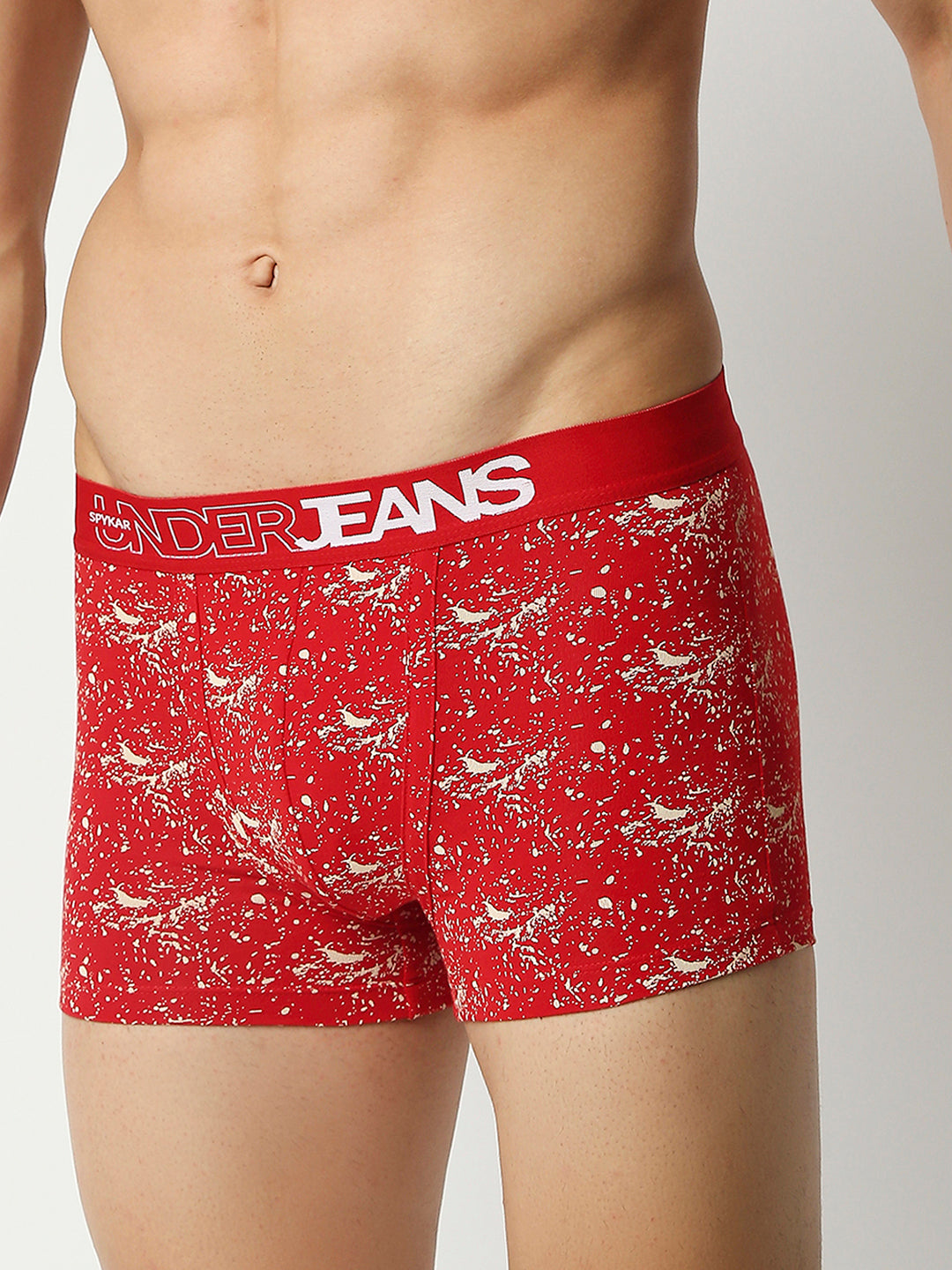 Men Red Cotton Blend Regular Fit Trunk - Underjeans By Spykar