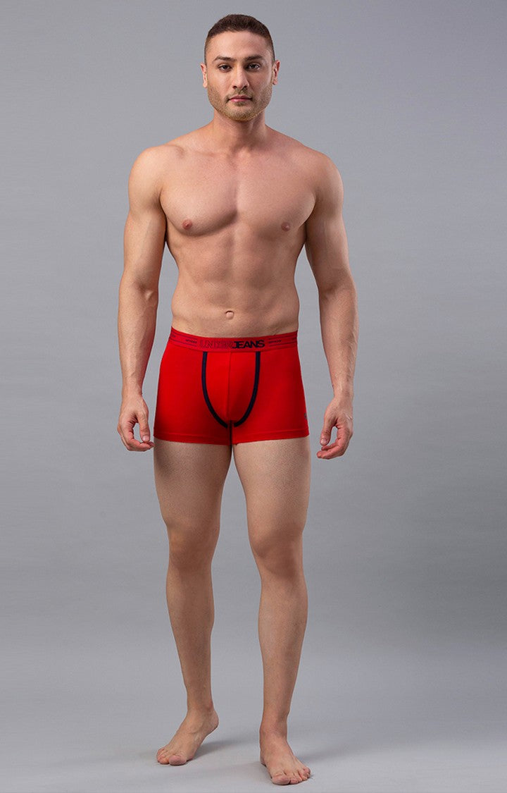 Red Cotton Trunk For Men - Underjeans By Spykar