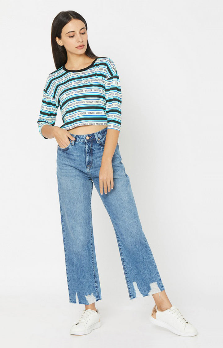 Spykar Women Green Cotton Slim Fit Round Neck Crop T-Shirts