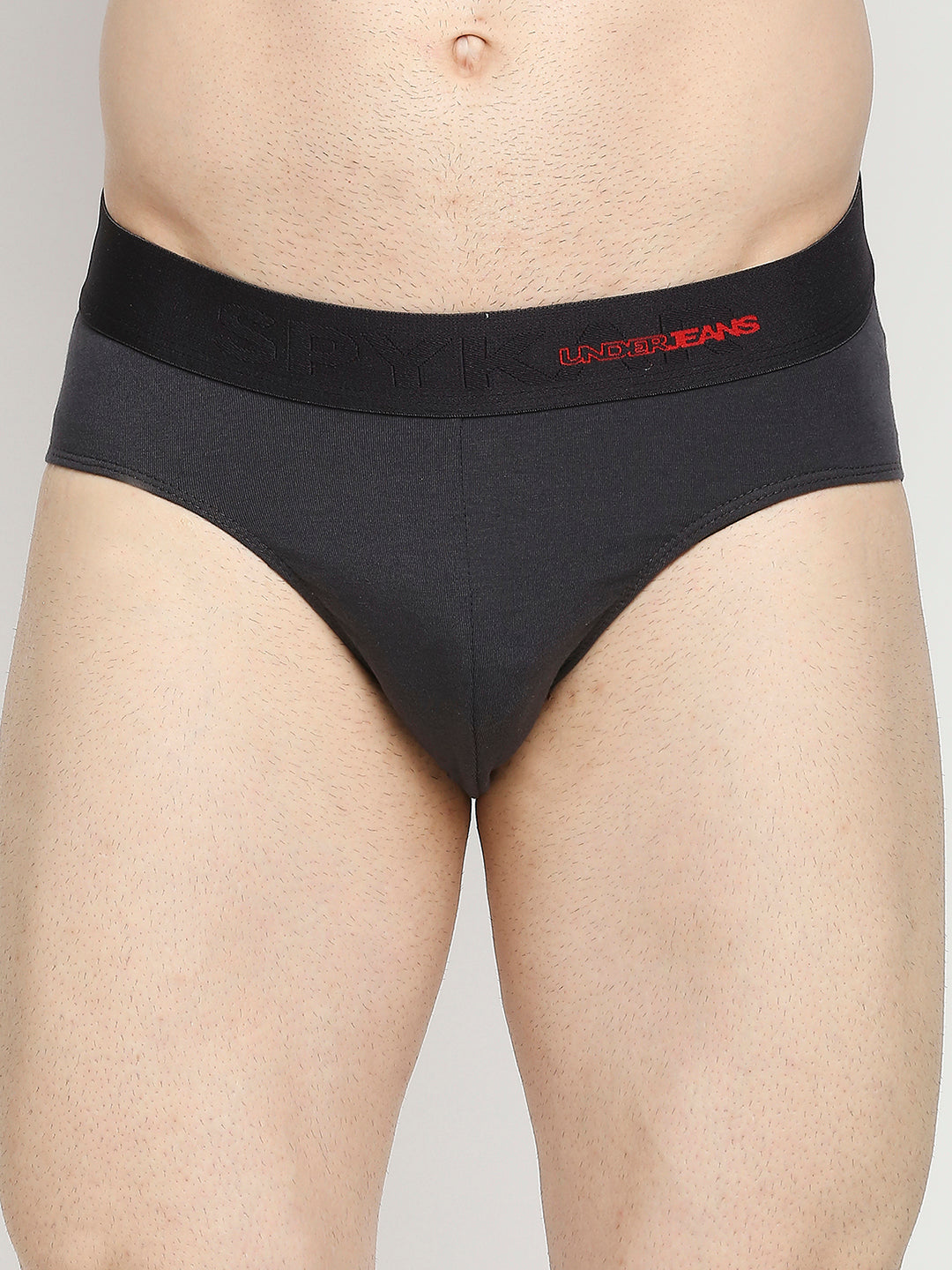 Men Cotton Blend Dark Grey Brief- Underjeans By Spykar