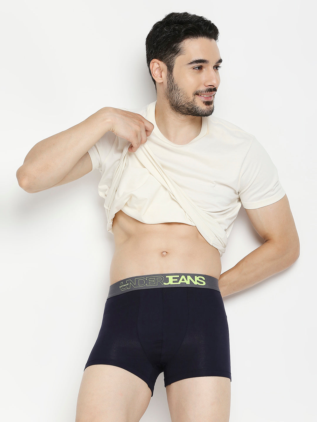 Men Navy Blue & Olive Cotton Blend Trunk - Pack Of 2- Underjeans By Spykar