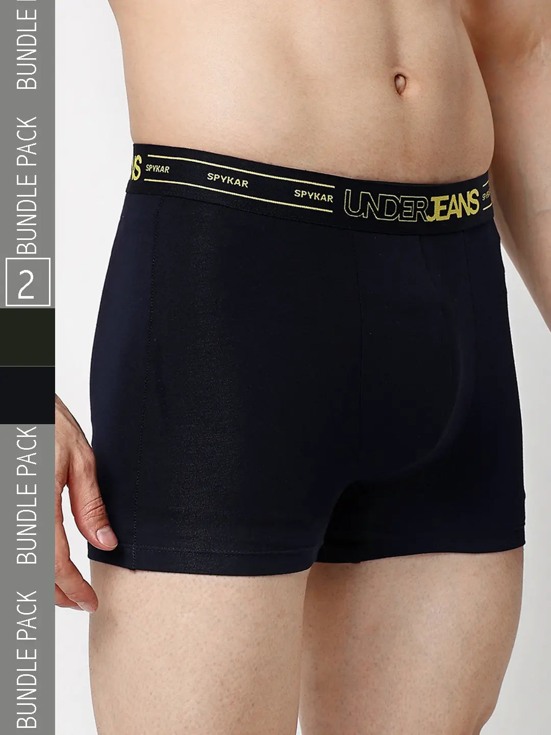 Underjeans By Spykar Men Navy Blue & Olive Cotton Blend Regular Fit Trunk - Pack Of 2